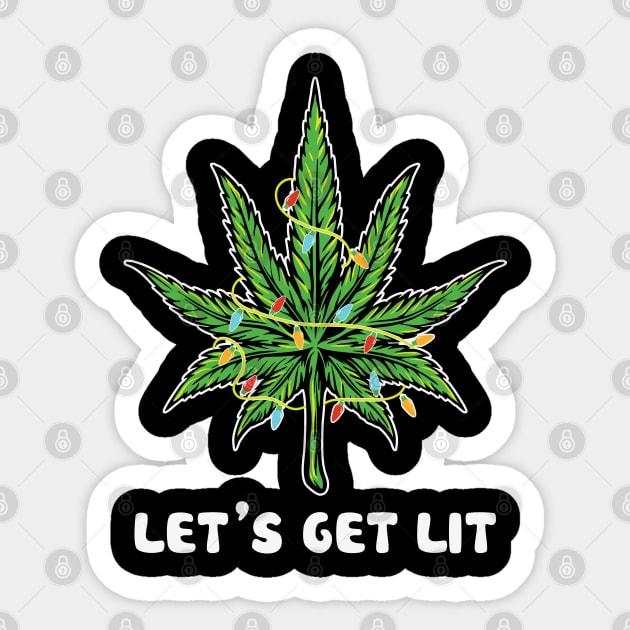 Weed leaf Christmas Tree let's get lit Sticker by MZeeDesigns